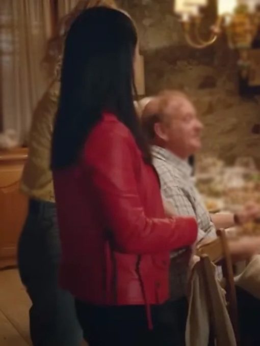 Vanessa Hudgens French Girl 2024 Red Leather Jacket Max Jackets