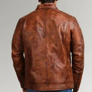 Mens Waxed Sheepskin Fashion Leather Jacket Elegant Brown Max Jackets