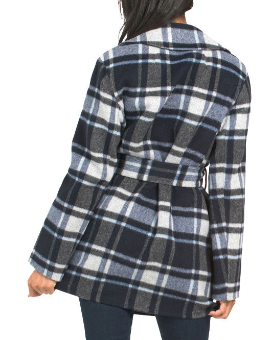 Theory Women's Belted Overlay Multi Alps Plaid Max Jackets