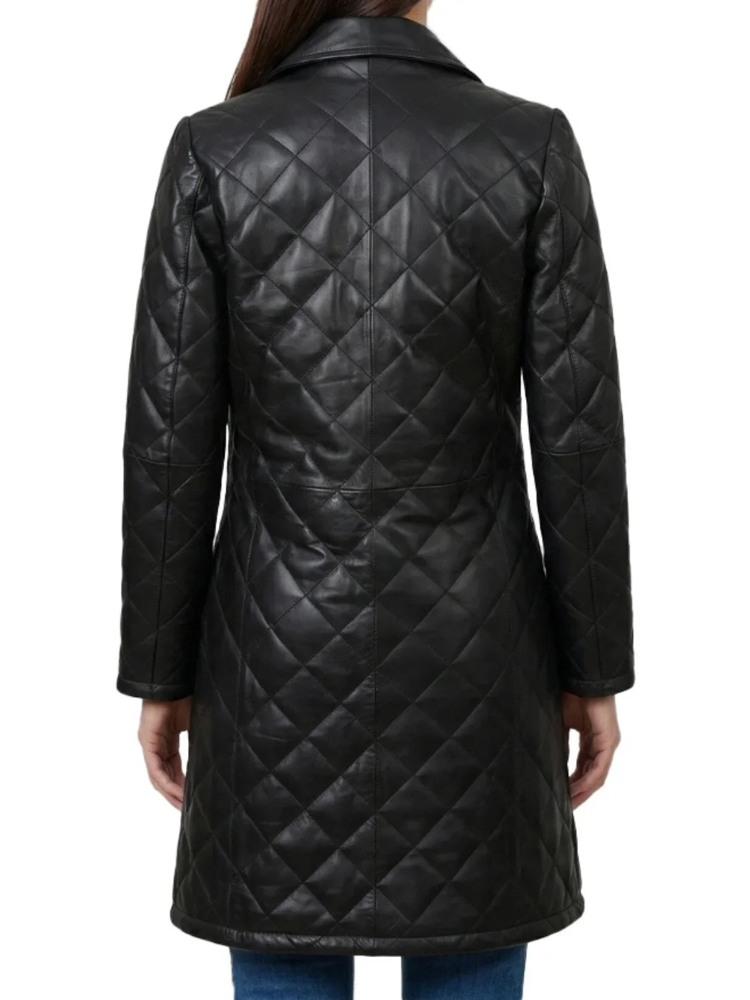 Women's Black Quilted Leather Car Coat