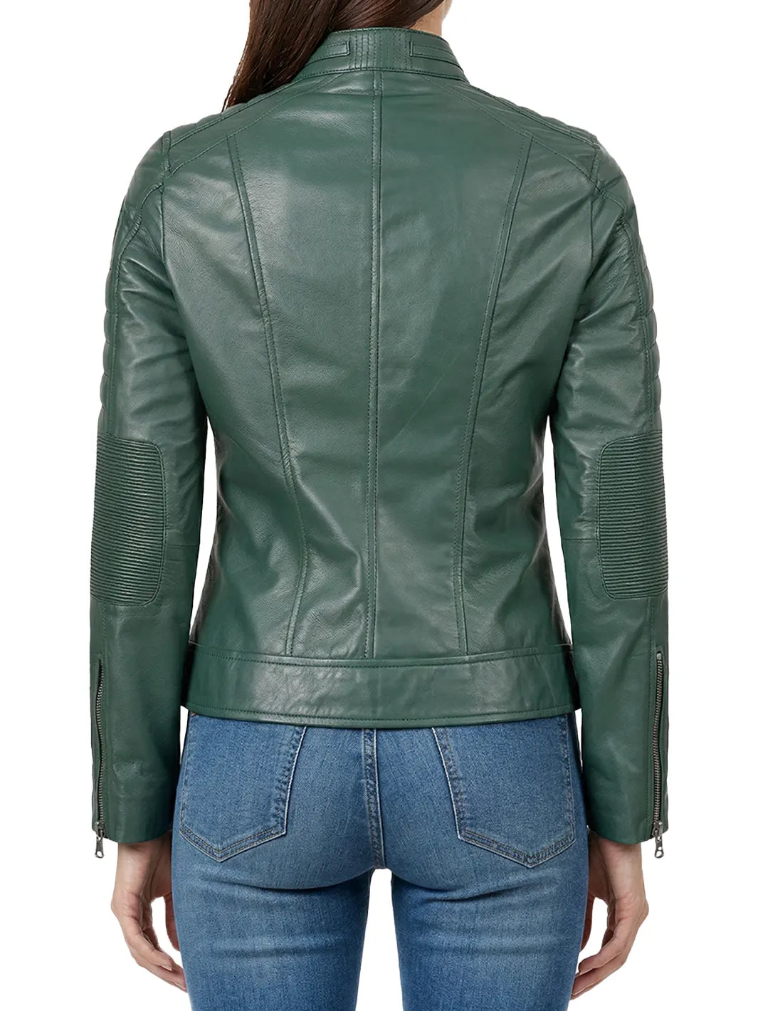 Austin Women Cafe Racer Style Green Leather Jacket