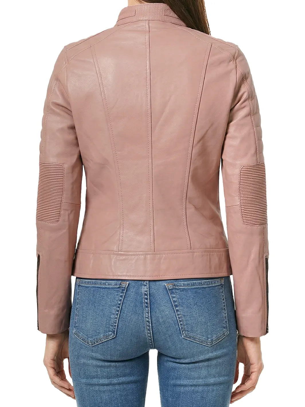 Austin Womens Pink Cafe Racer Style Leather Jacket