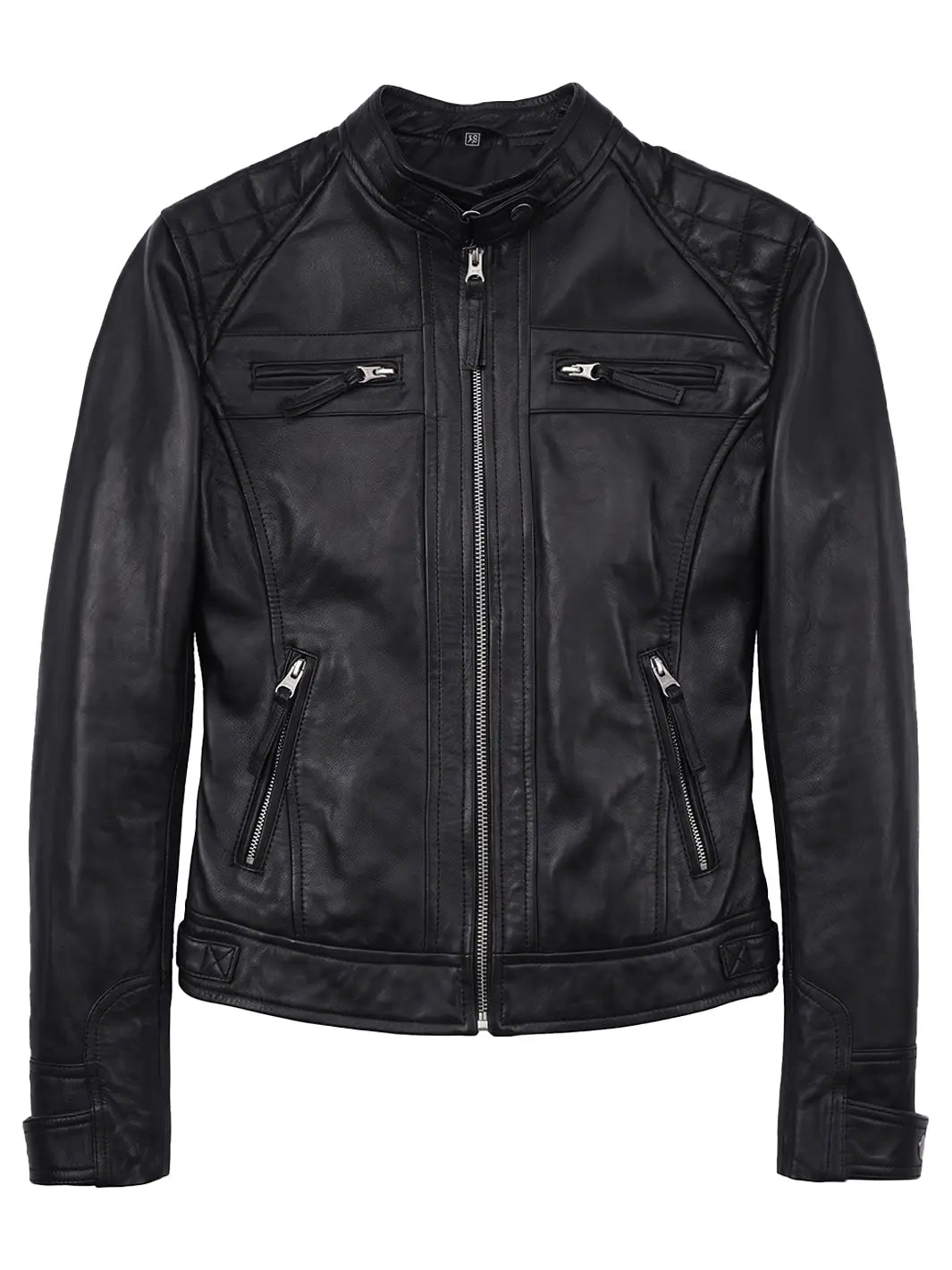 Women Black Quilted Biker Style Leather Jacket