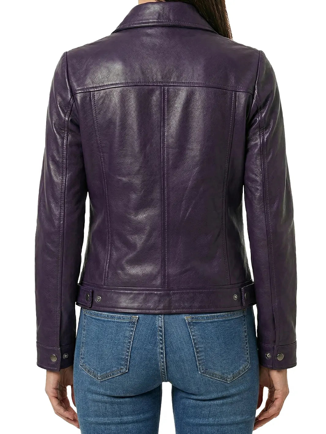 Women's Purple Harrington Style Leather Jacket