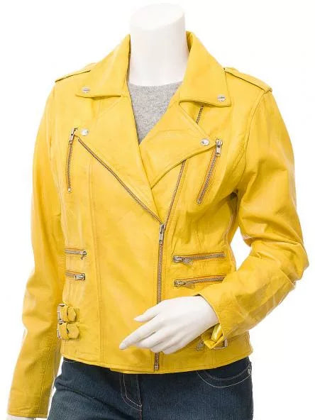 Womens Yellow Leather Biker Jacket Womens Yellow Leather Biker Jacket Max Jackets
