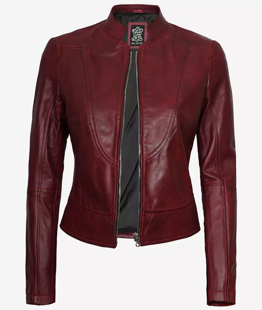 Womens Maroon Leather Cafe Racer Jacket Womens Maroon Leather Cafe Racer Jacket Max Jackets