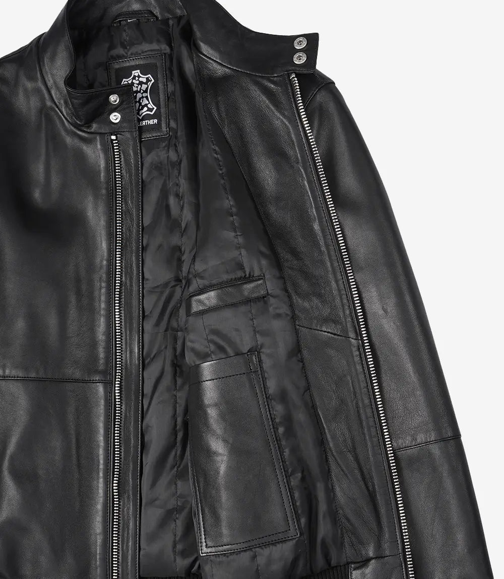 Men's Black Semi-Aniline Lambskin Leather Bomber Jacket