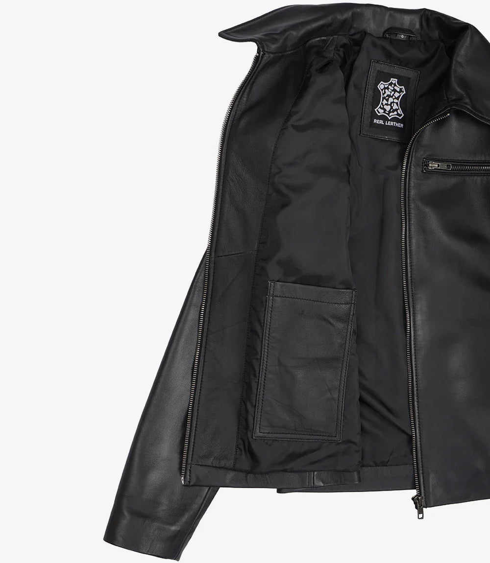 Womens Real Leather Black Harrington Jacket