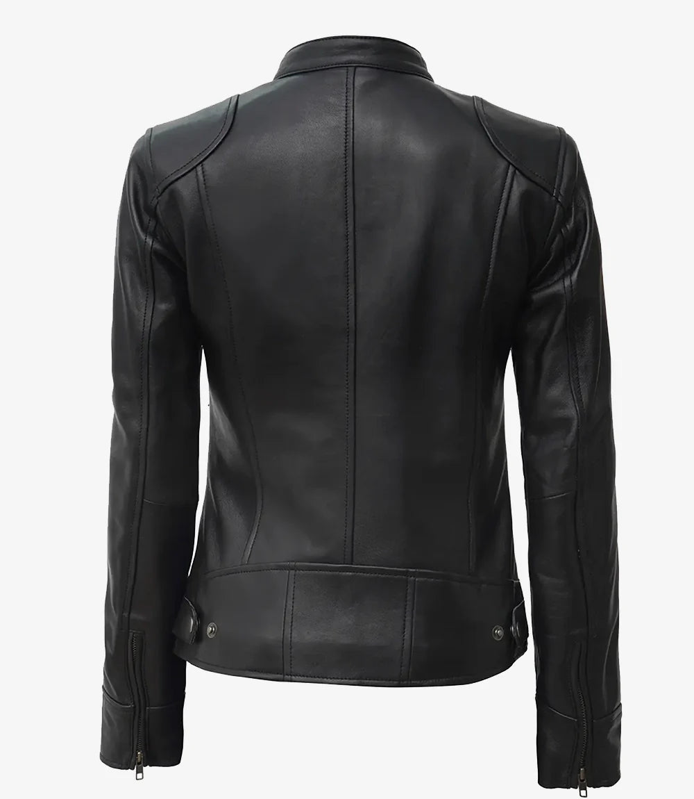 Dodge Black Women's Petite Leather Biker Style Jacket