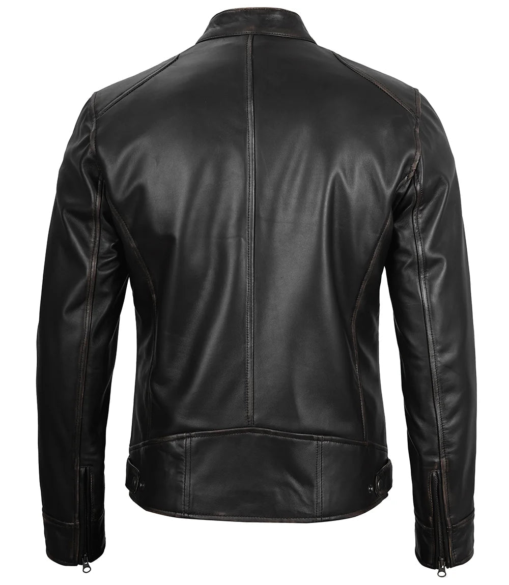 Dodge Men's Black Leather Cafe Racer Jacket Dodge Men's Black Leather Cafe Racer Jacket Max Jackets