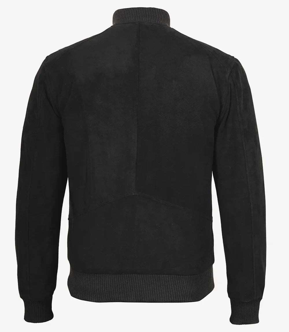 Men's Premium Black Suede Bomber Jacket