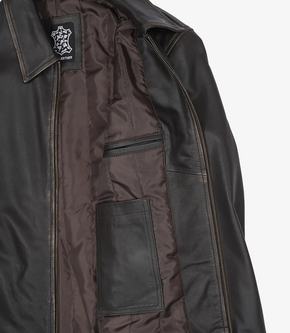 Mens Rub-Off Brown Harrington Leather Jacket