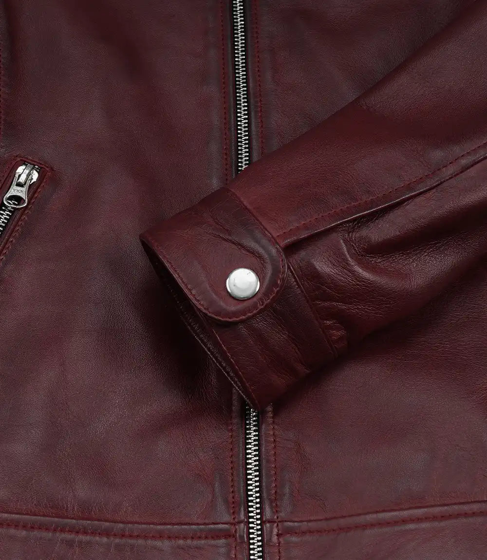 Women's Burgundy Wax Lambskin Cafe Racer Jacket