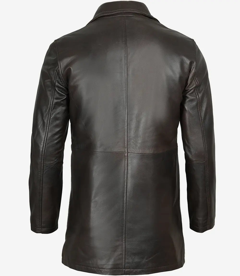 Men's Tall Vintage Dark Brown 3/4 Length Leather Coat