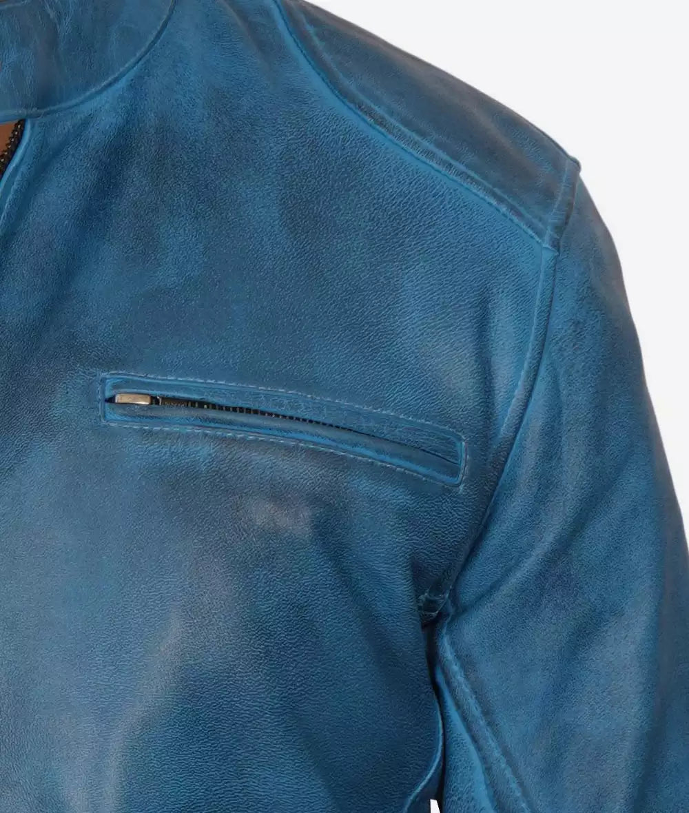 Mens Real Lambskin Leather Blue Cafe Racer Jacket Mens Real Lambskin Leather Blue Cafe Racer Jacket Max Jackets