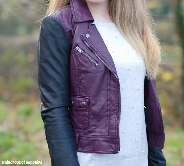 Women's Multi Color Quilted Leather Jacket | Black & Purple Combination Women's Multi Color Quilted Leather Jacket | Black & Purple Combination Max Jackets