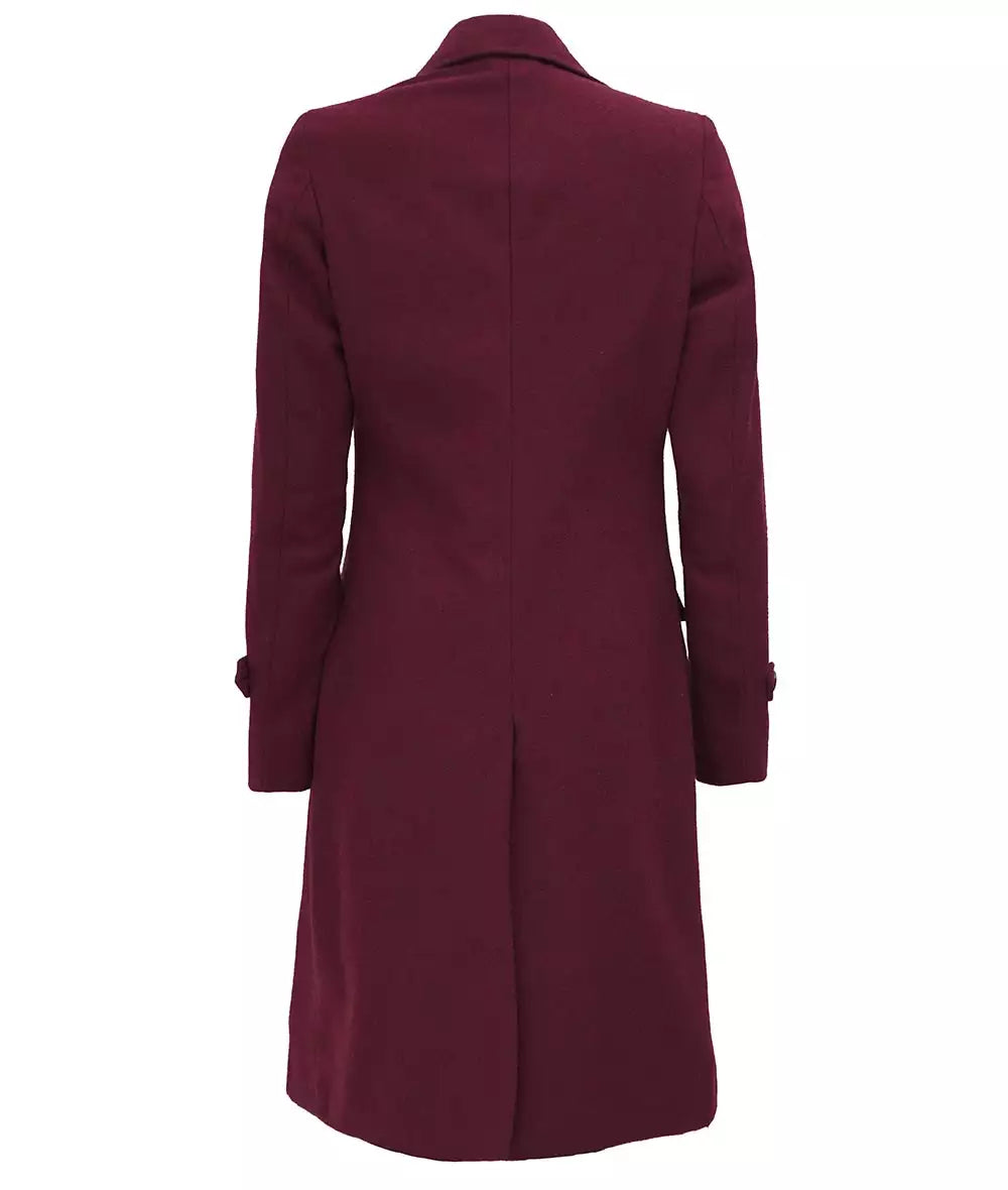 Women's Double Breasted Wool Coat – Maroon Long Wrap Coat