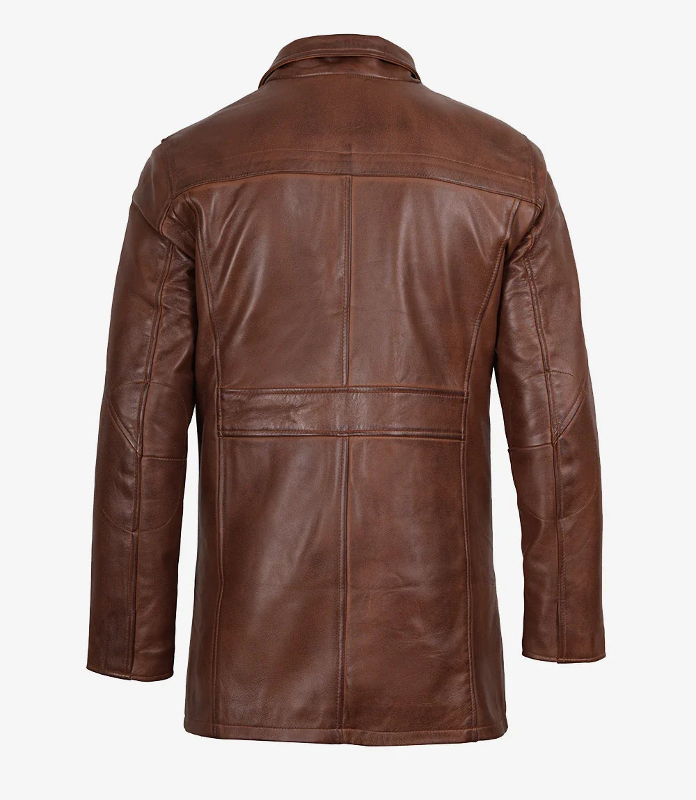 Men's Real Lambskin Leather Cognac Car Coat