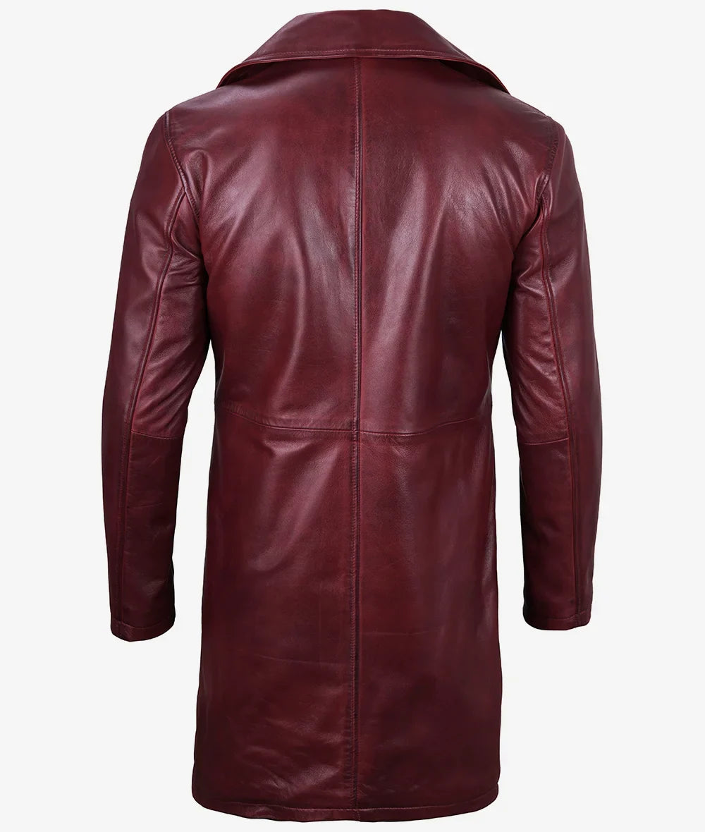 Mens Real Leather 3/4 Length Maroon Coat