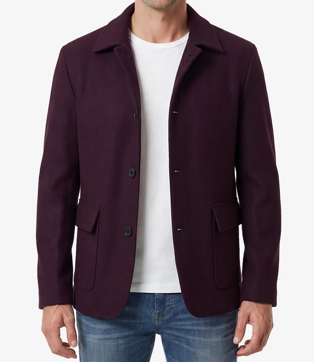 Mens Burgundy Wool Utility Jacket