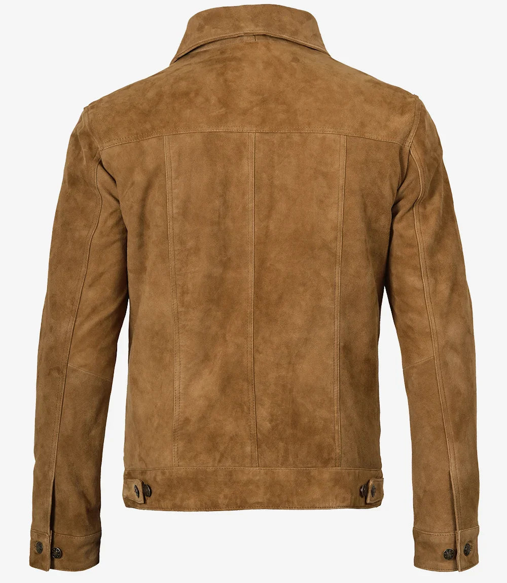 Men's Real Tan Suede Trucker Jacket