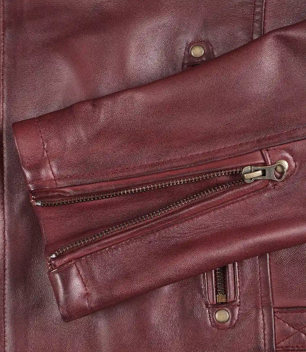 Men's Burgundy Quilted Lambskin Cafe Racer Jacket