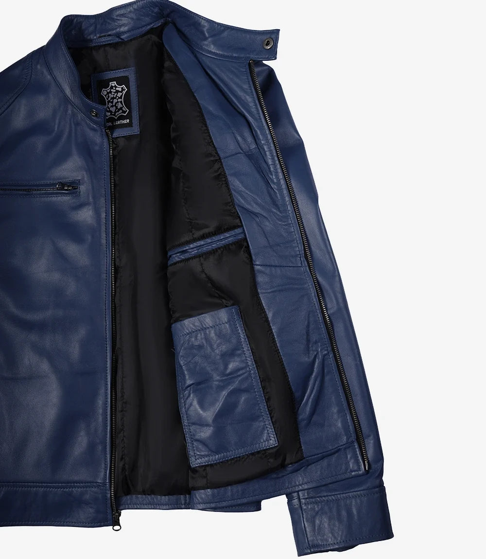 Men's Blue Lambskin Cafe Racer Jacket