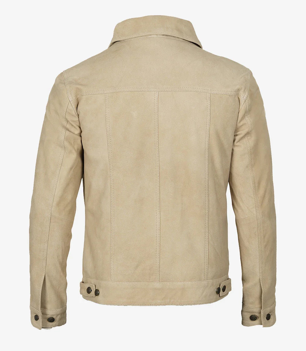 Men's Classic Camel Suede Trucker Style Jacket