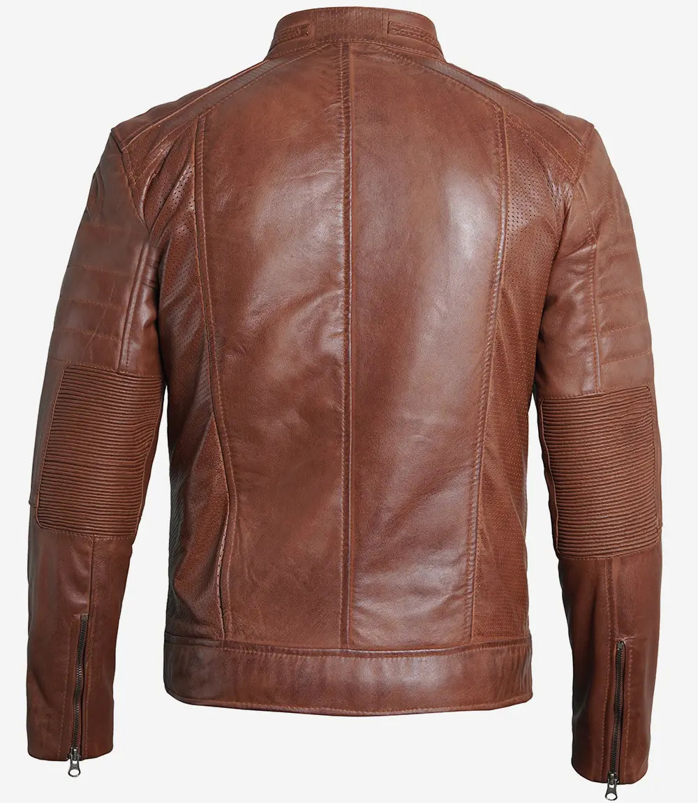 Men's Premium Cognac Cafe Racer Leather Jacket Men's Premium Cognac Cafe Racer Leather Jacket Max Jackets