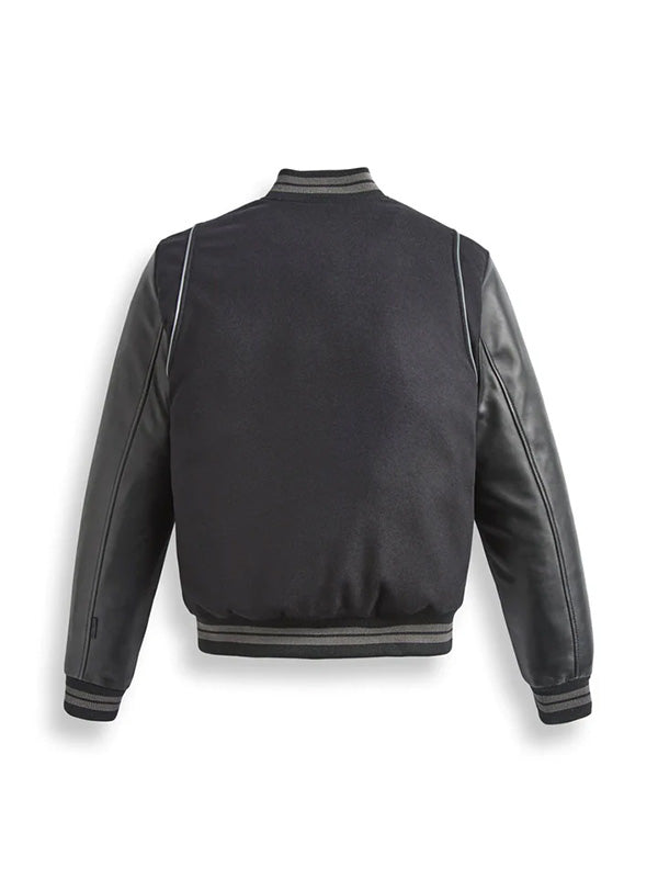 Black Varsity Leather Bomber Jacket Max Jackets