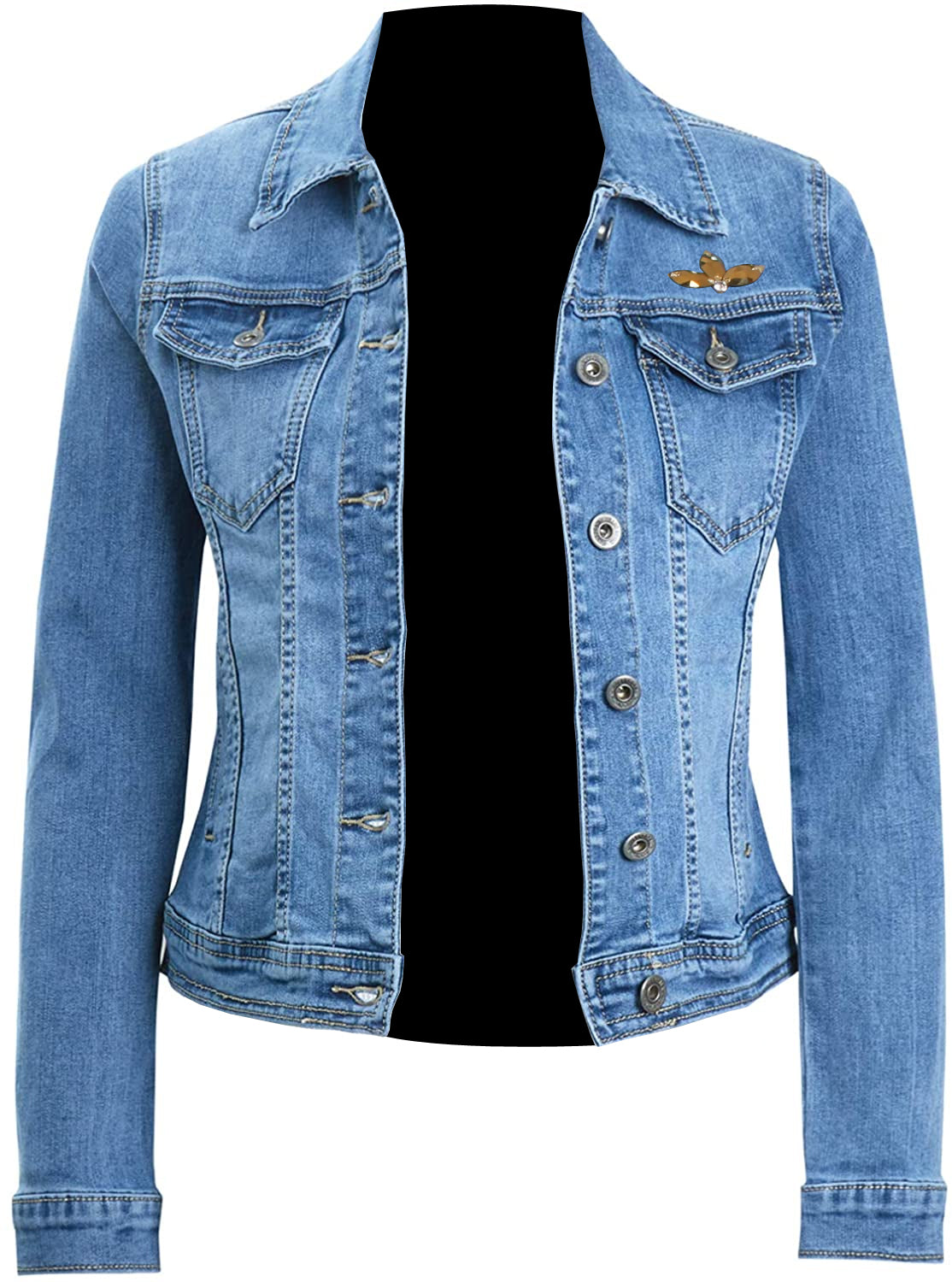 Women Angel Wings Blue Denim Jacket