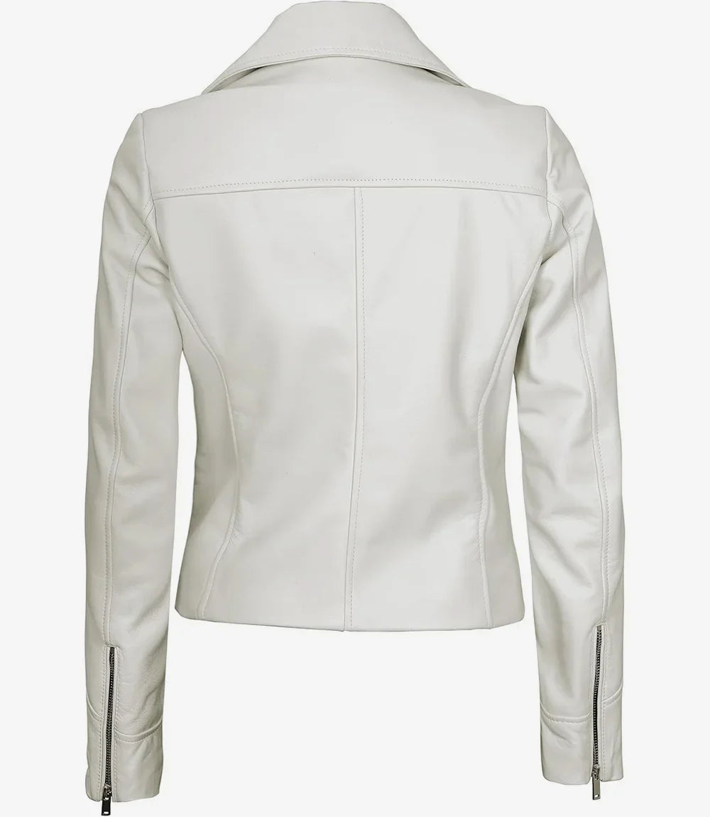 Women's Real Lambskin Leather Off White Biker Style Jacket