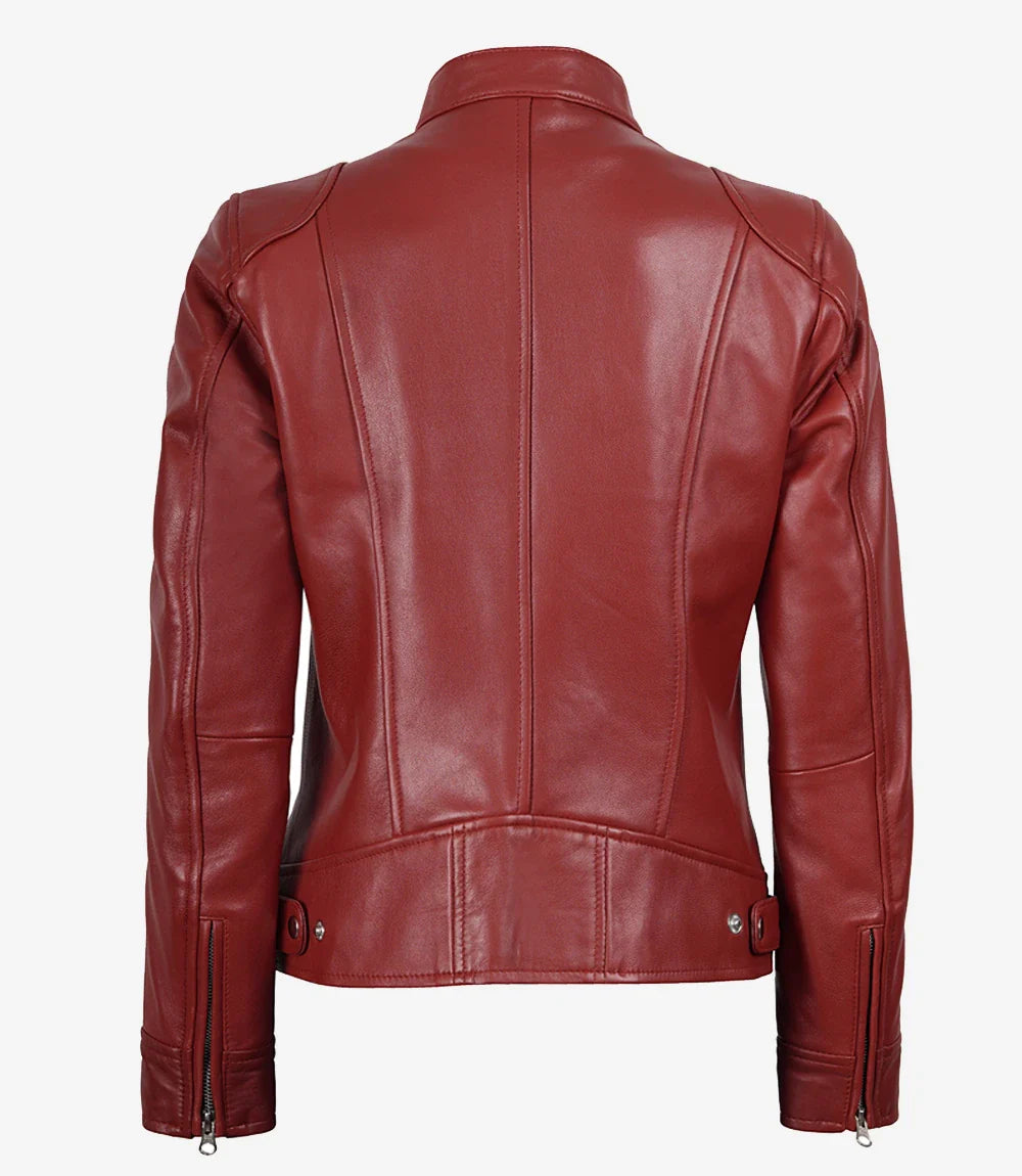 Women's Real Leather Red Biker Style Jacket