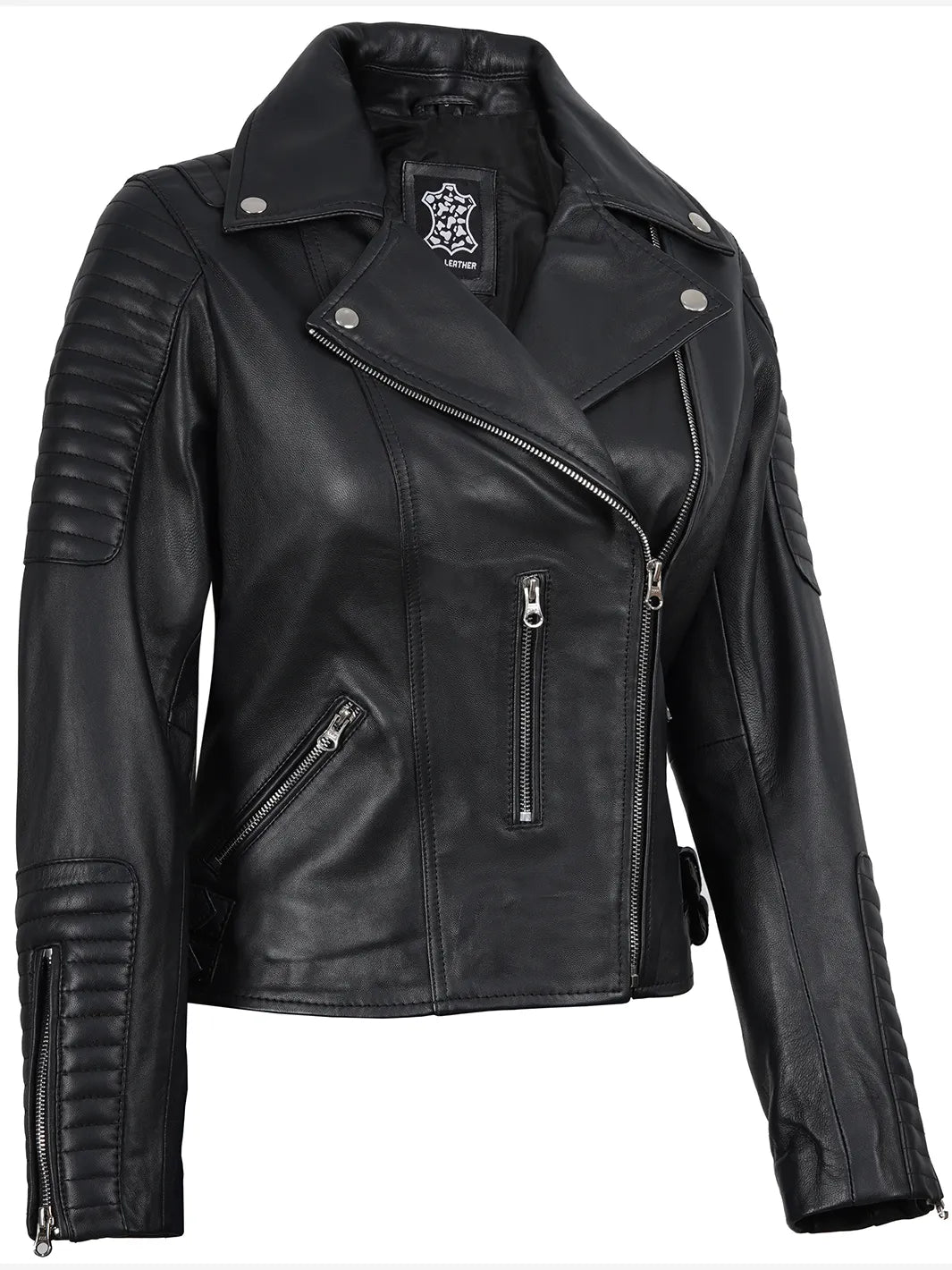 Women's Black Asymmetrical Leather Biker Jacket