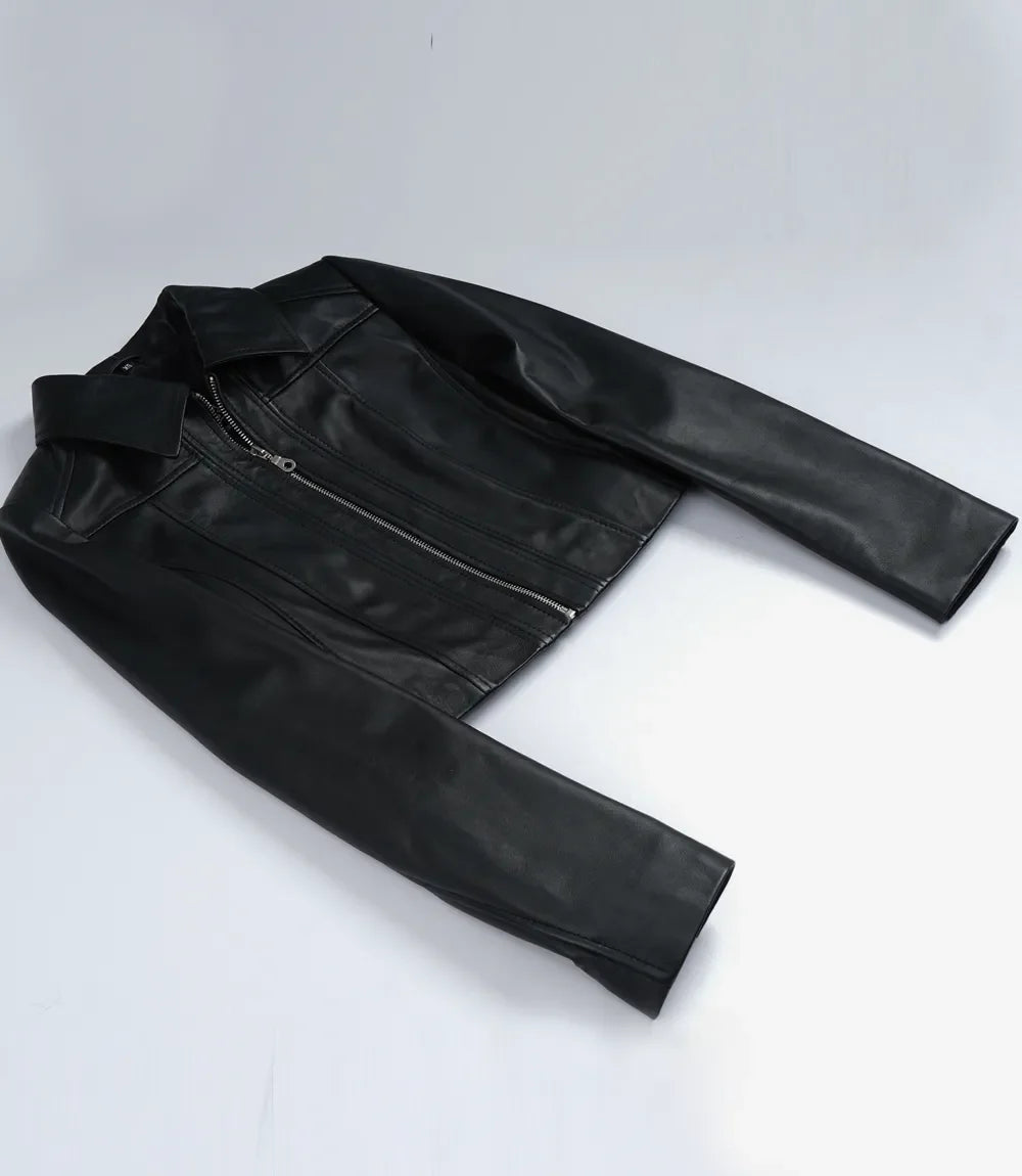 Women's Black Cropped Lambskin Harrington Jacket