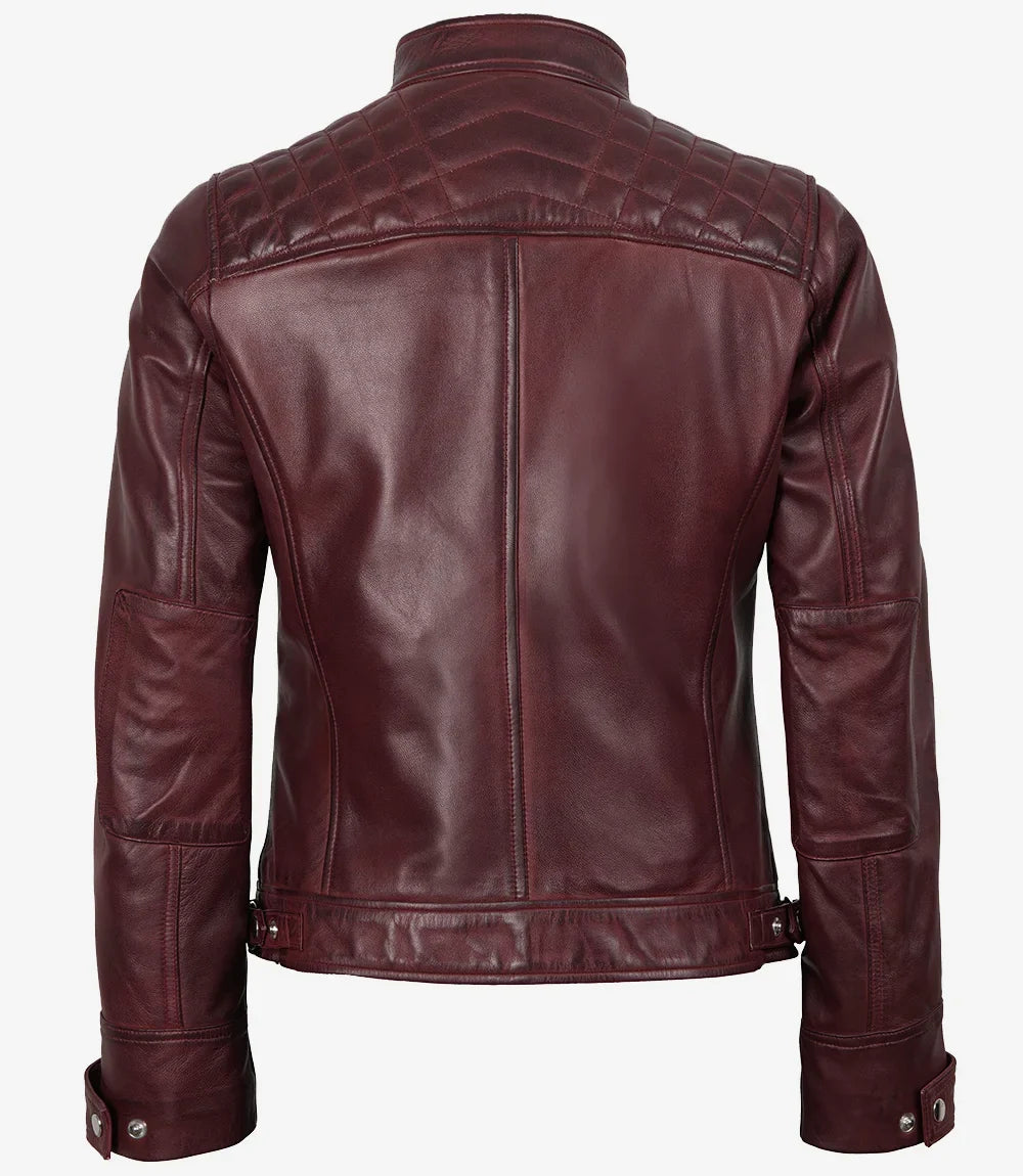 Women's Burgundy Real Lambskin Leather Biker Style Jacket