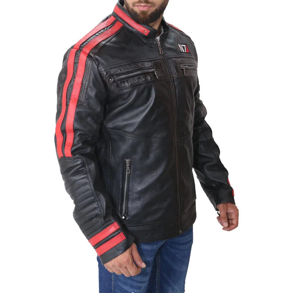 Men's N7 Mass 3 Commander Shepard Black Biker Leather Jacket Max Jackets