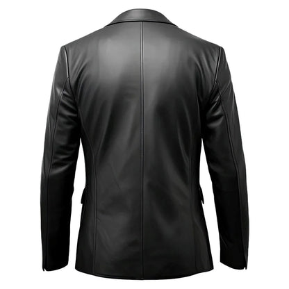 Black Notched-Collar Casual Genuine Sheepskin Leather Blazer for Women