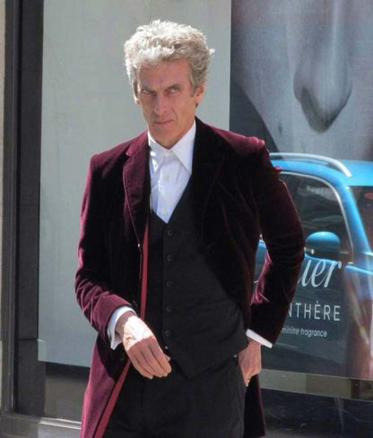 12th Doctor Who Peter Capaldi Maroon Velvet Coat