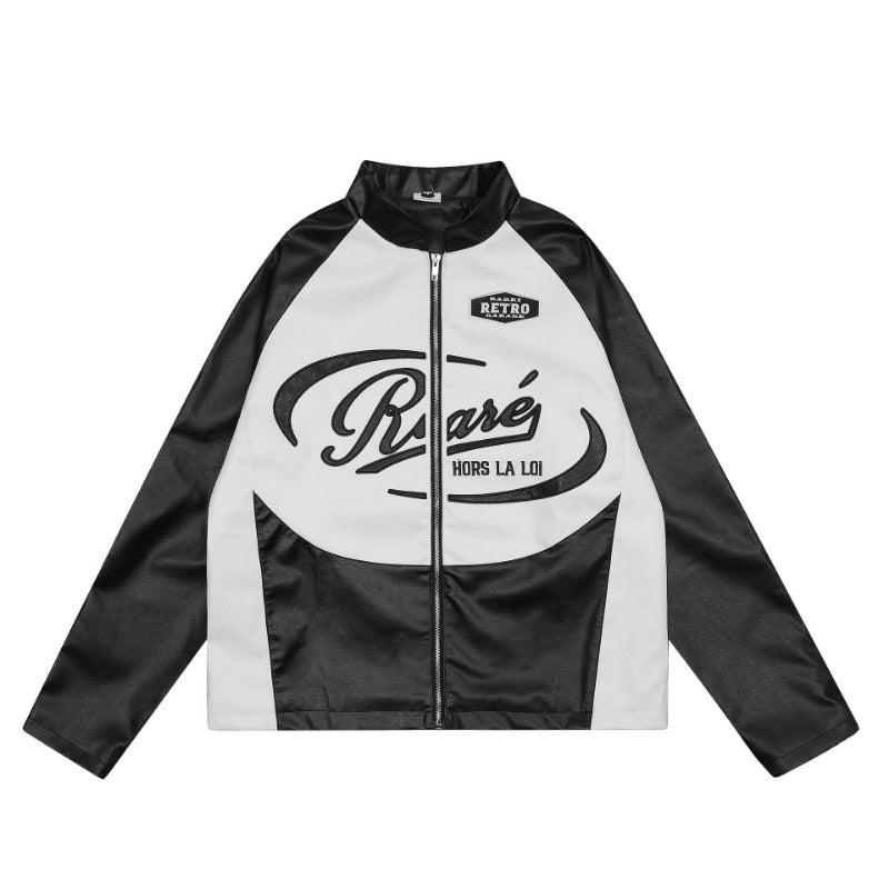 Locomotive Style Black And White Leather Jacket