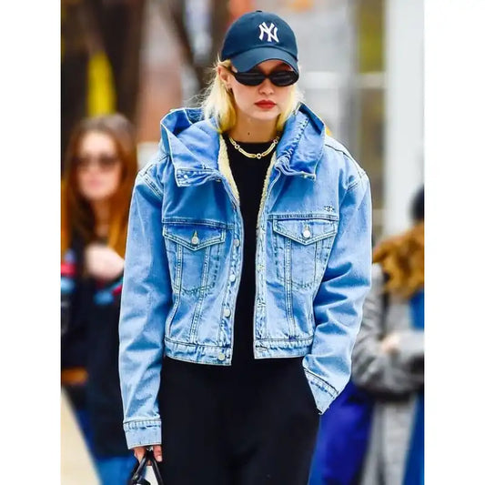 Gigi Hadid Hooded Blue Denim Jacket