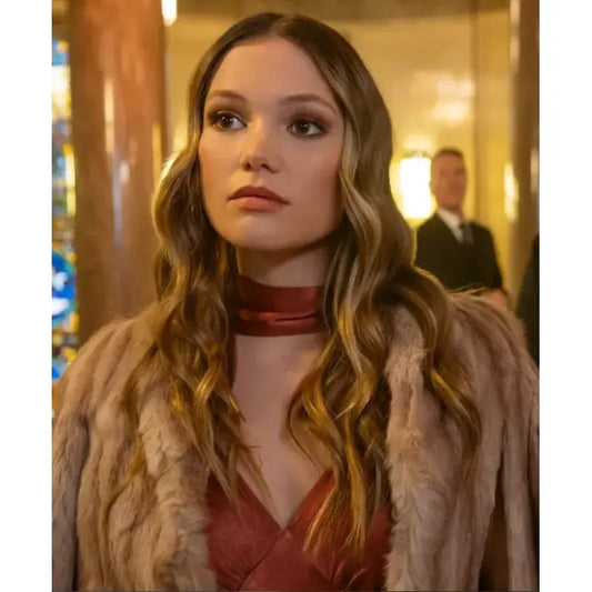 Olivia Holt Jingle Bell Heist 2025 Brown Fur Coat