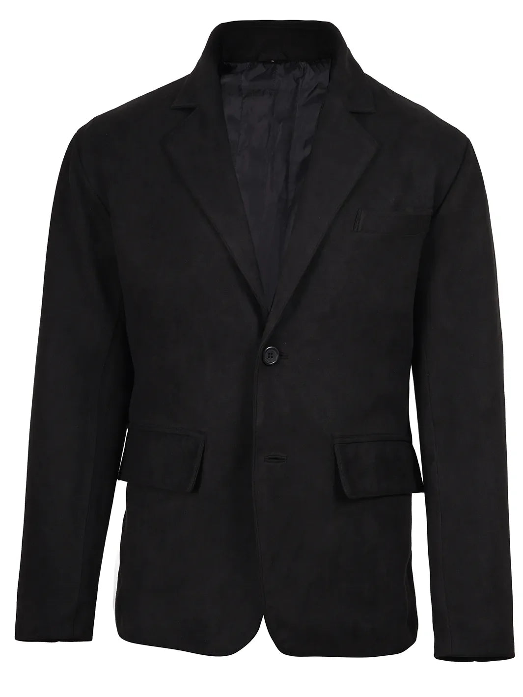 Men's Black Faux Suede Blazer — 2-Button Notch Lapel