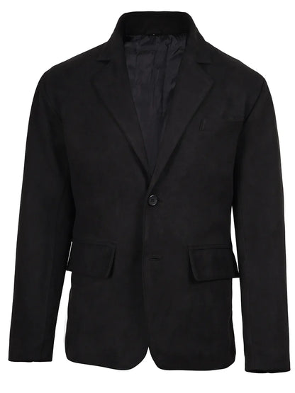 Men's Black Faux Suede Blazer — 2-Button Notch Lapel