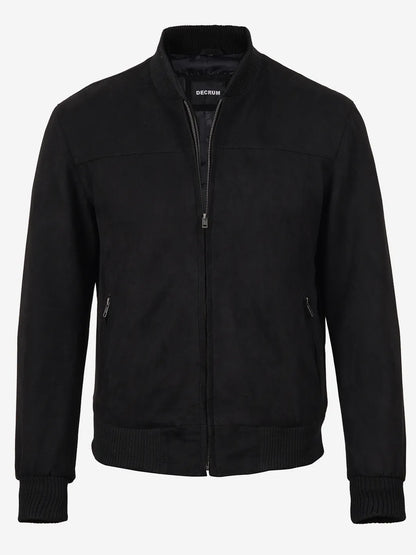 Men's Black Faux Suede Bomber Jacket