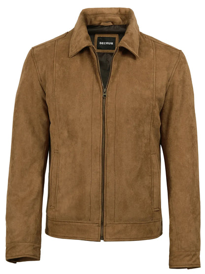 Men's Light Brown Faux Suede Harrington Jacket