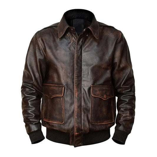 A2 Aviator Distressed  Cowhide Brown Bomber Genuine Leather Jacket For Men