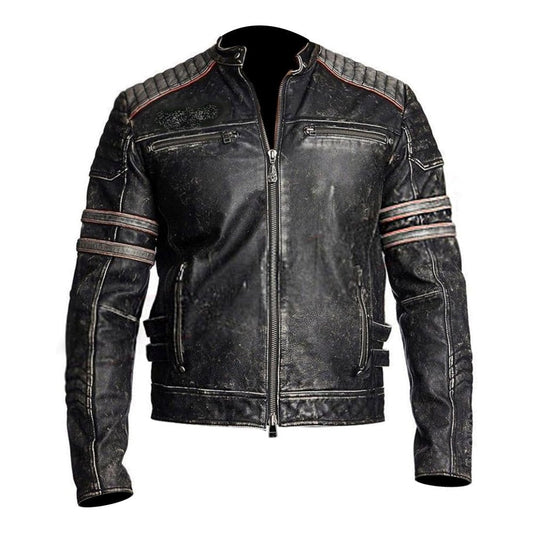Vintage Cafe Racer Black Distressed Retro Leather Jacket for Men