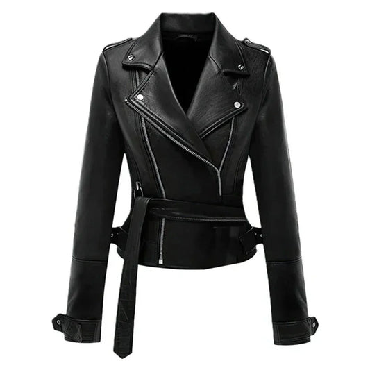 Premium Asymmetrical Brando Black Sheepskin Biker Leather Jacket for Women