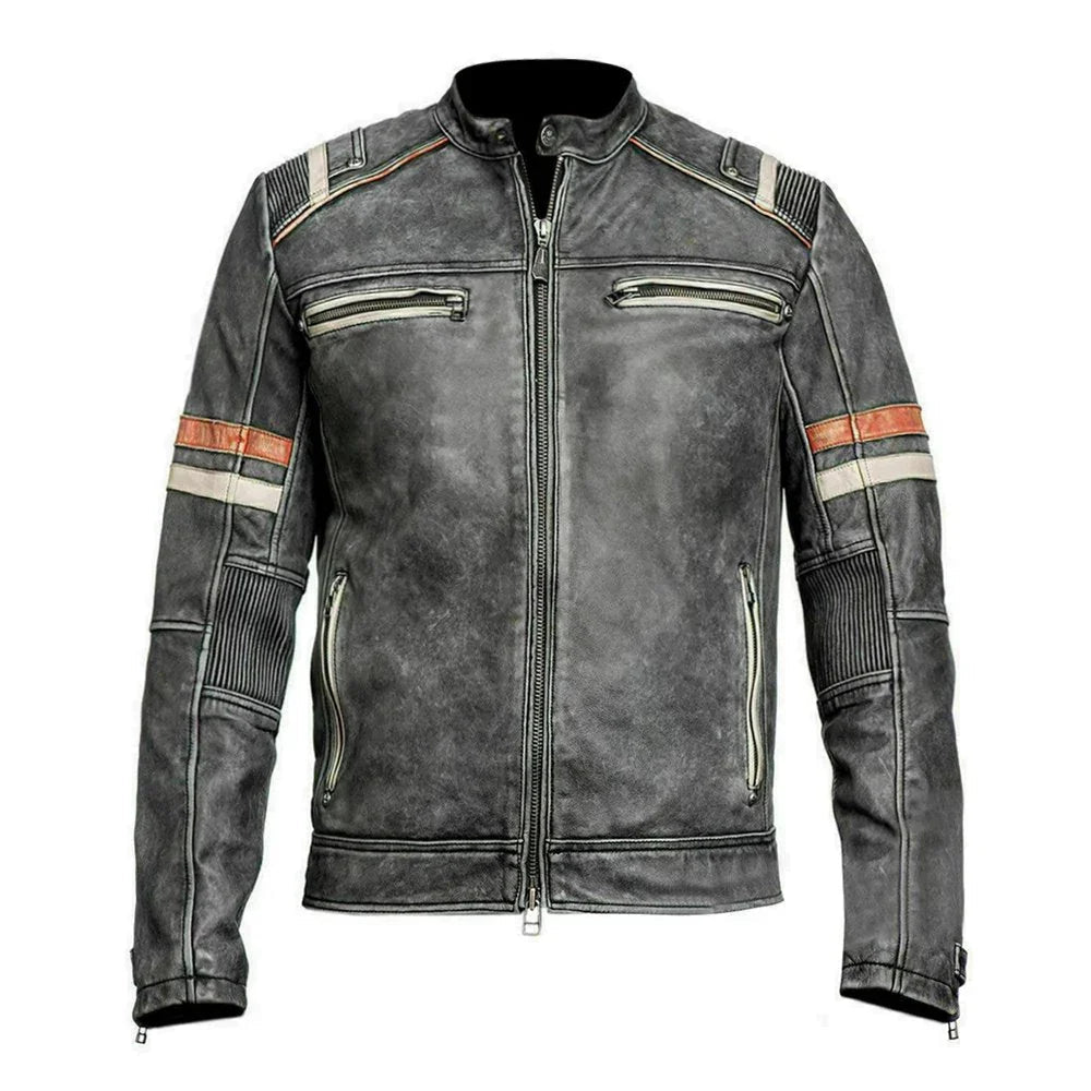 Vintage Black Café Racer Lambskin Leather Jacket For Men